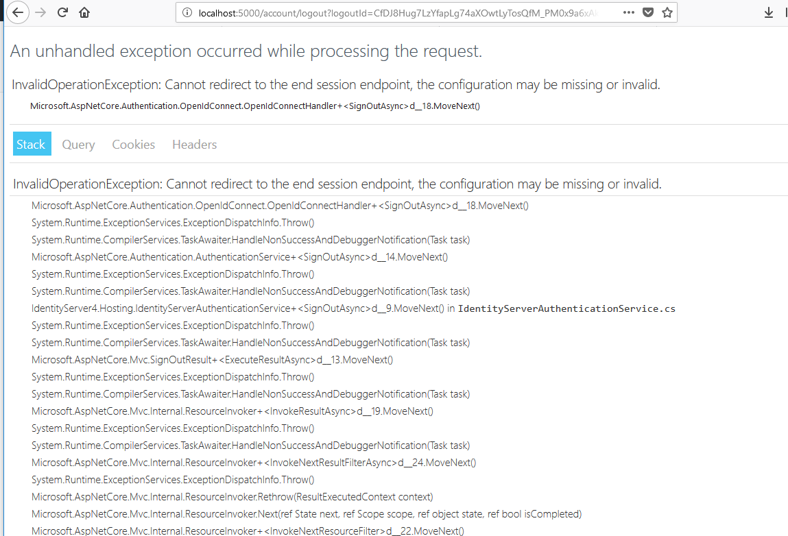 Indentity Server 4 error
